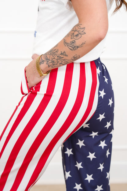 Lulu Mac Stars and Stripes Elastic Waist Pants with Side Pockets