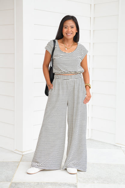 Stripe Elastic Waist Wide Leg Knit Pants