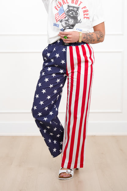 Lulu Mac Stars and Stripes Elastic Waist Pants with Side Pockets