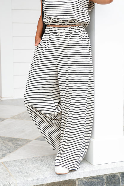 Stripe Elastic Waist Wide Leg Knit Pants