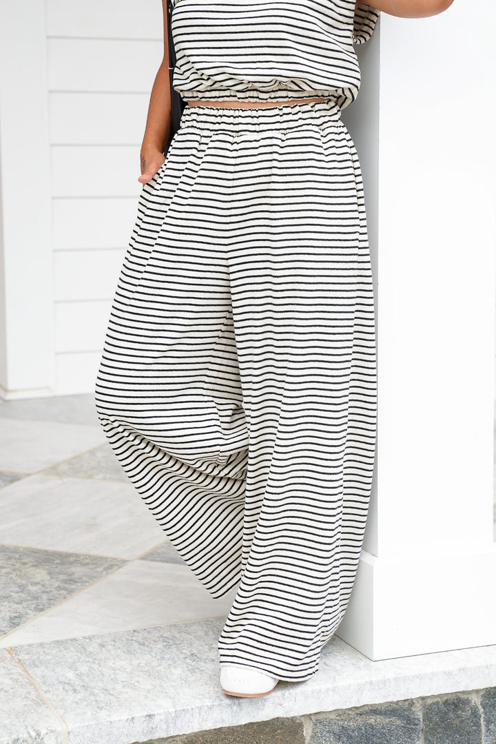Stripe Elastic Waist Wide Leg Knit Pants