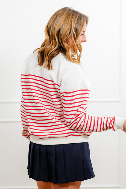 Stripe Long Sleeve Top with Embroidered Heart