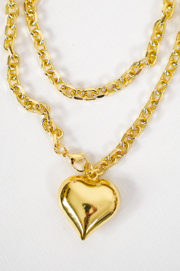 Restock! Marlyn Schiff Adjustable Gold Oval Cable Chain Necklace With Large Hollow Heart Charm