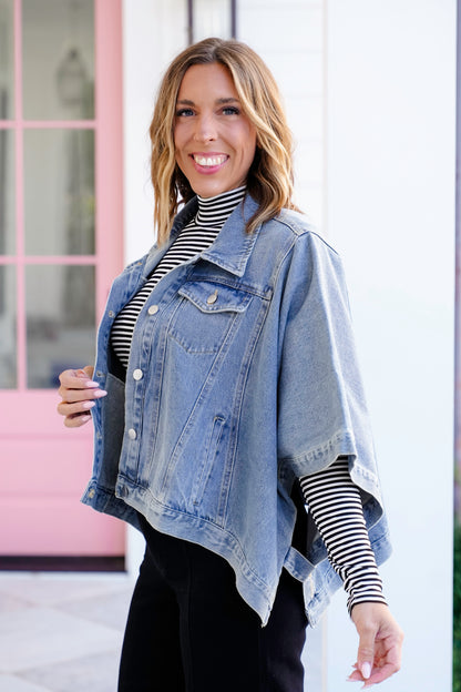 Plus/Reg Cropped Short Sleeves Button Down Jacket