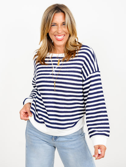 Door Buster! Plus/Reg Zenana Striped Rib Banded Pullover