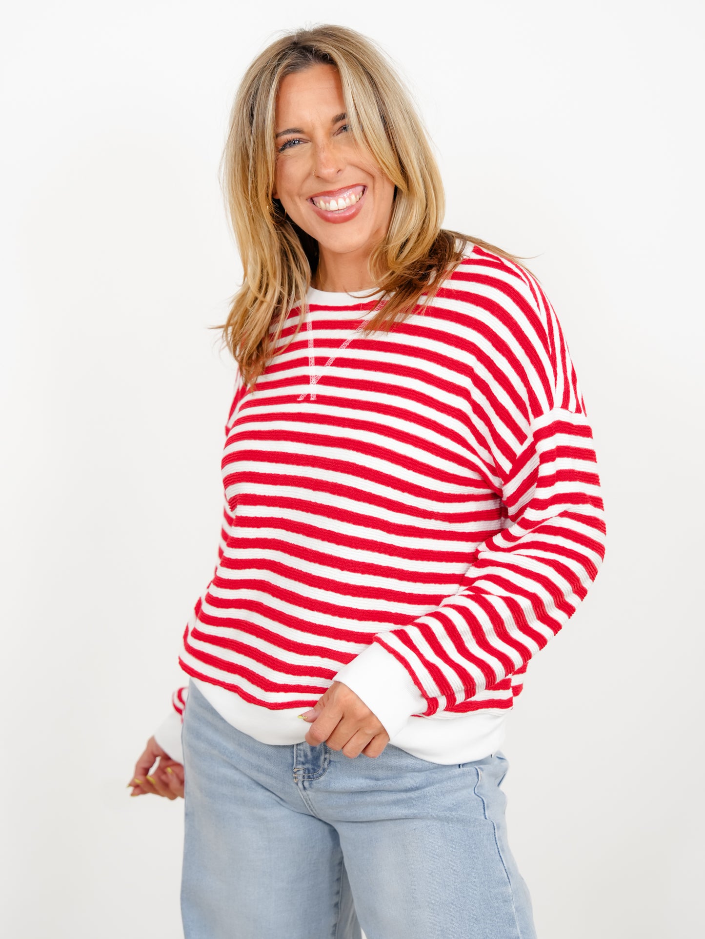 Door Buster! Plus/Reg Zenana Striped Rib Banded Pullover