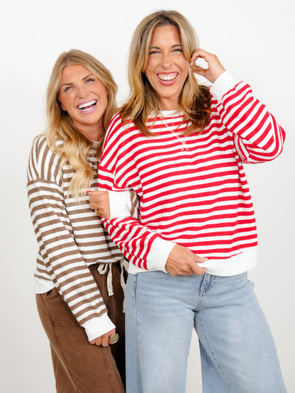 Door Buster! Plus/Reg Zenana Striped Rib Banded Pullover