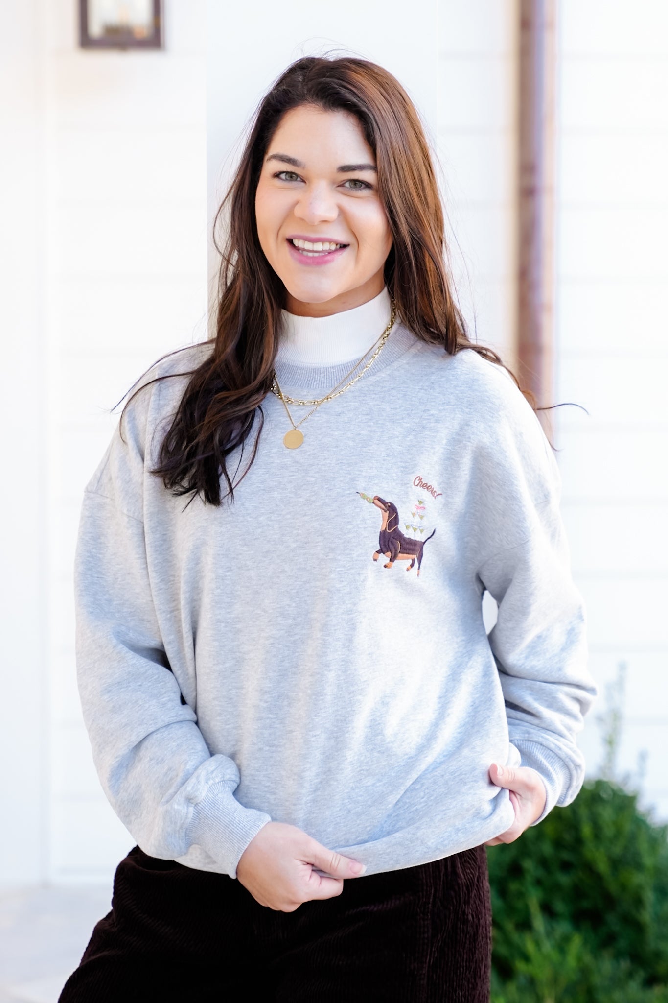 Long Sleeve Dog with Martini Pullover Sweatshirt
