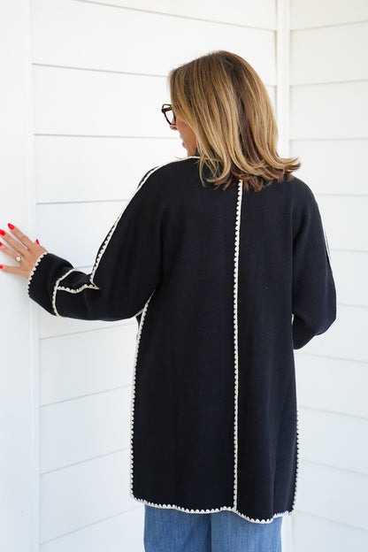 Long Sleeve Midi Cardigan With Stitch Detail