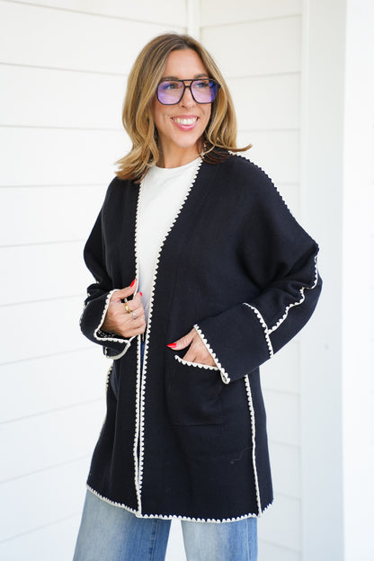 Long Sleeve Midi Cardigan With Stitch Detail