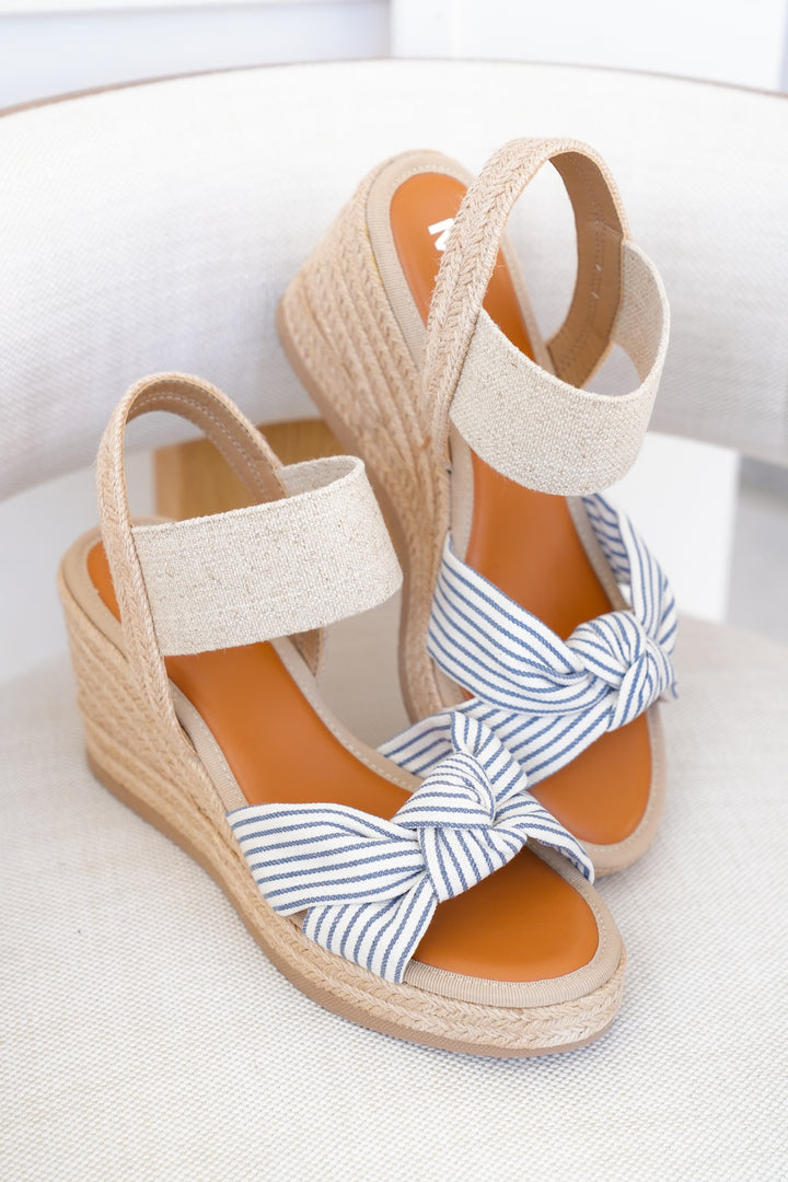 MIA Striped Bow Espadrille Wedge Sandal with Elastic Ankle Strap