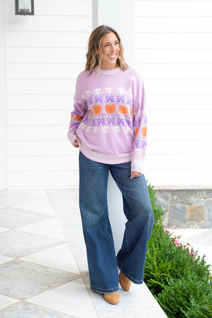 Long Sleeve Crew Neck Halloween Sweater with Bows