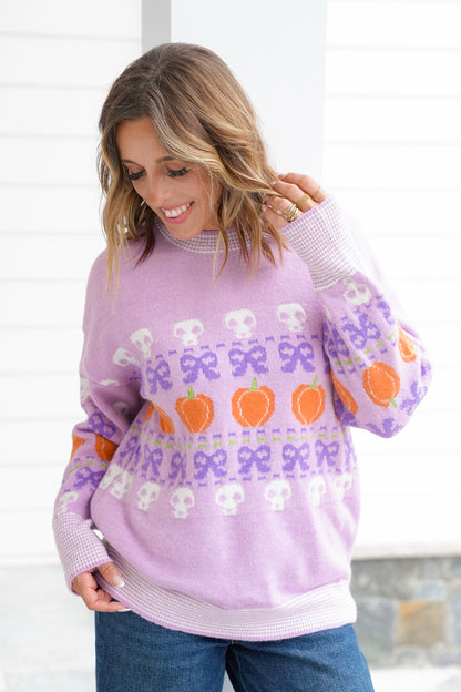 Long Sleeve Crew Neck Halloween Sweater with Bows