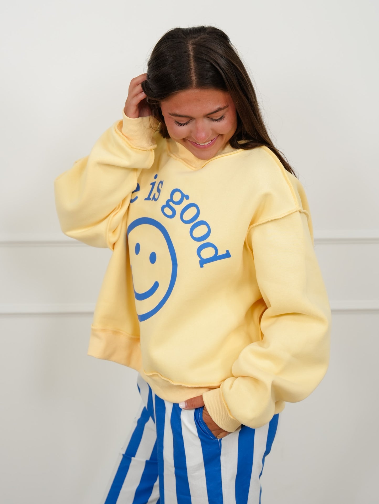 Long Sleeve Reversible "Life Is Good/You Are Exactly.." Graphic Sweatshirt