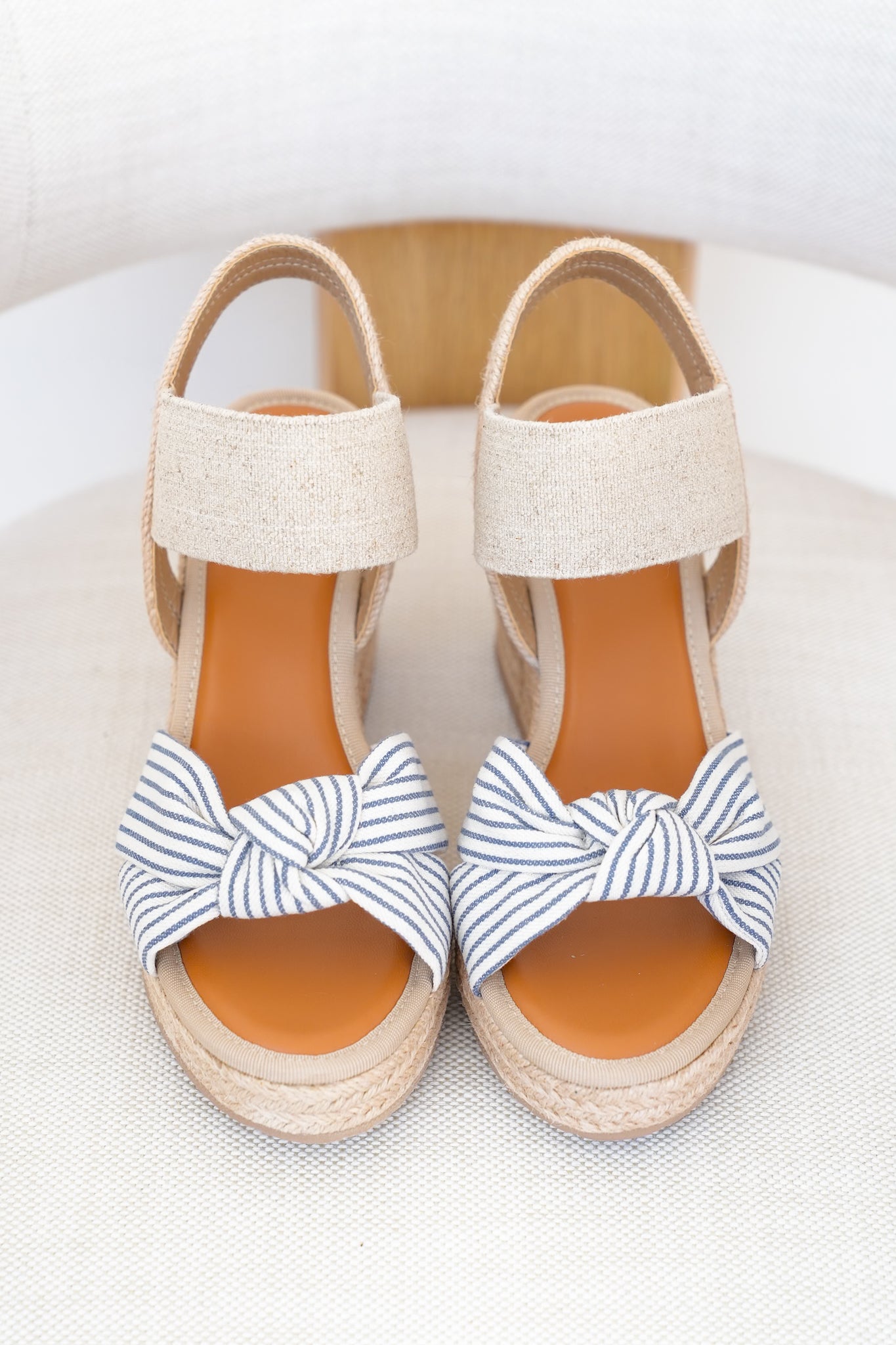 MIA Striped Bow Espadrille Wedge Sandal with Elastic Ankle Strap