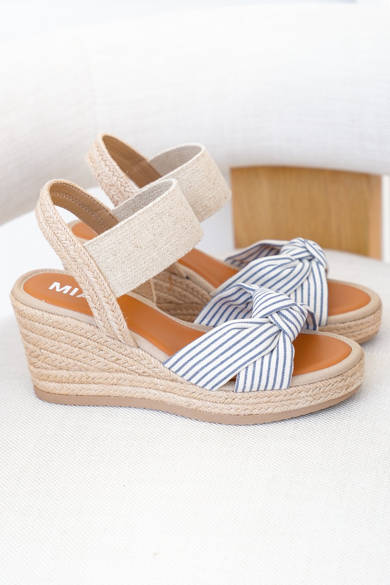 MIA Striped Bow Espadrille Wedge Sandal with Elastic Ankle Strap