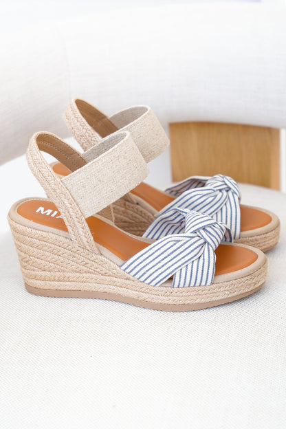 MIA Striped Bow Espadrille Wedge Sandal with Elastic Ankle Strap