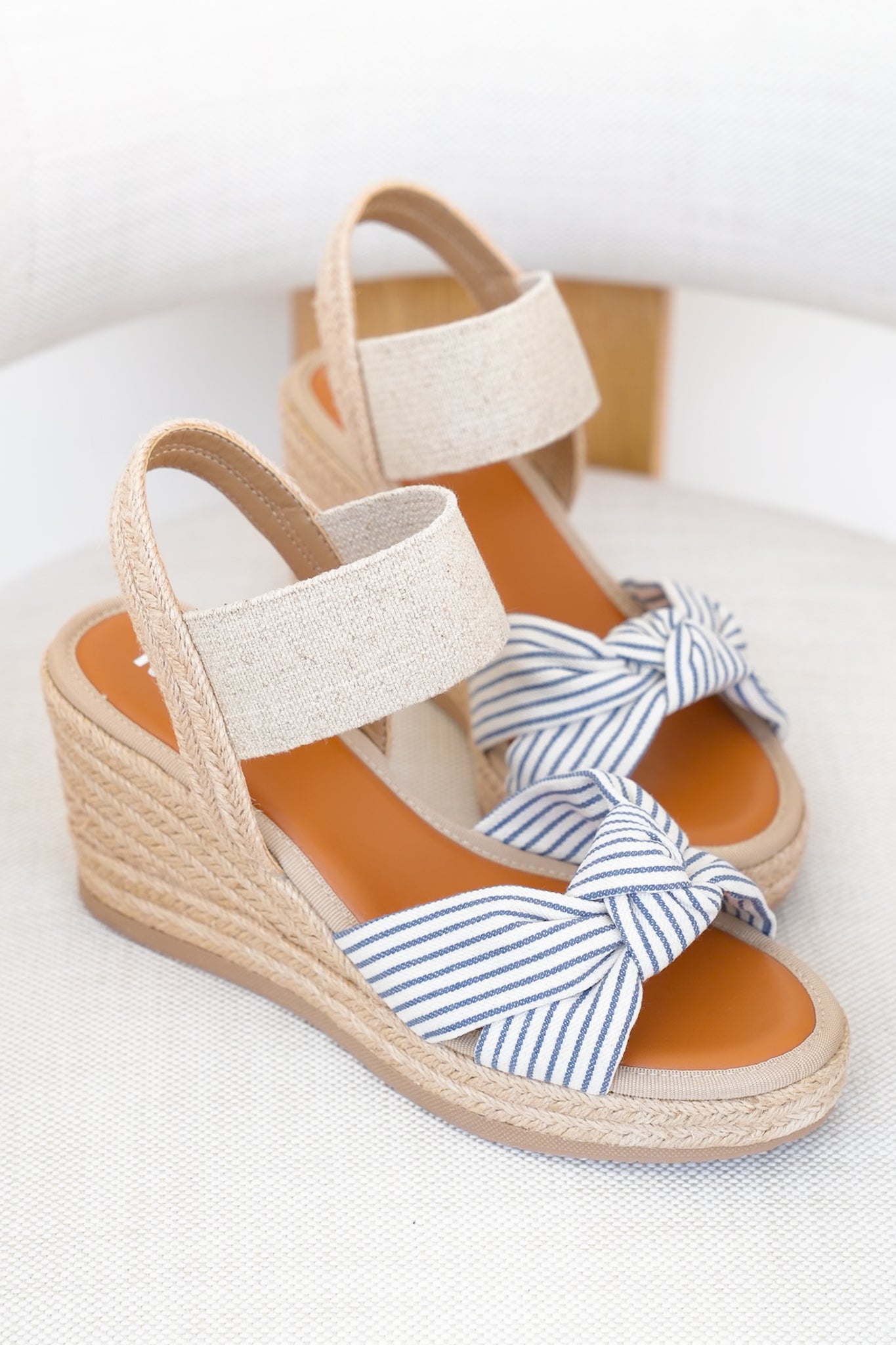 MIA Striped Bow Espadrille Wedge Sandal with Elastic Ankle Strap