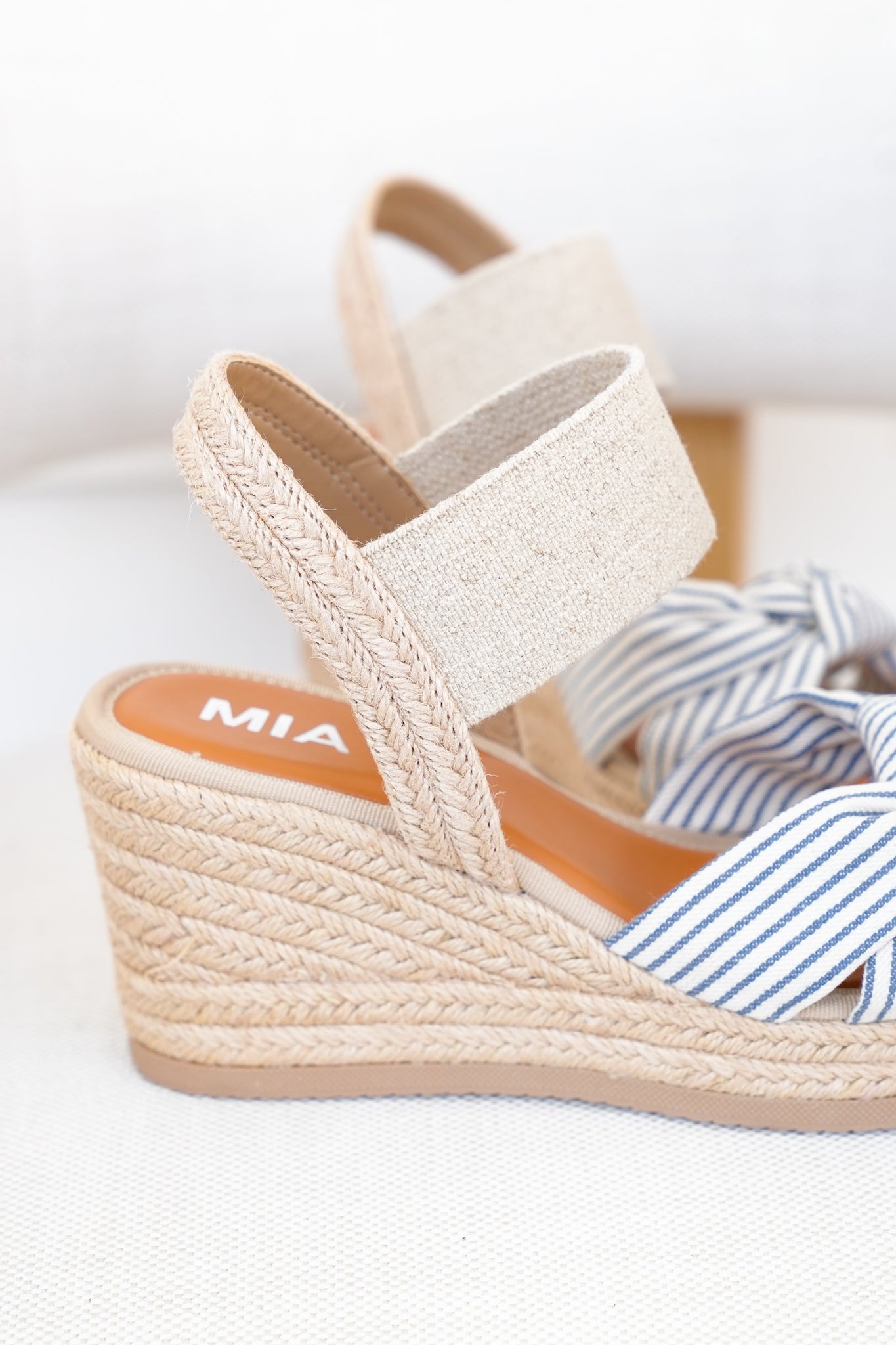 MIA Striped Bow Espadrille Wedge Sandal with Elastic Ankle Strap