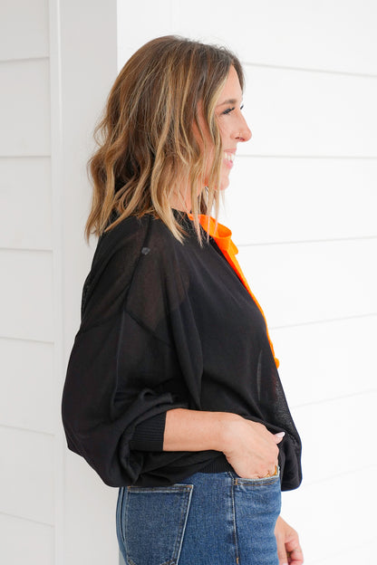 Solid Long Sleeve Knit Top with Drawstring Neck Detail