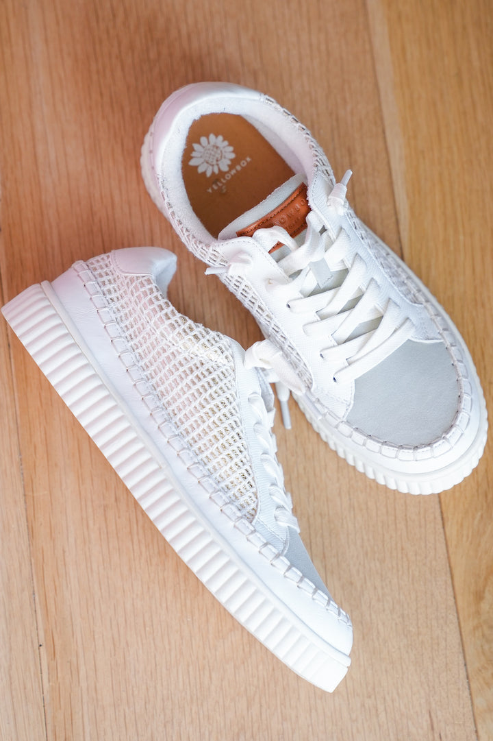 Yellow Box Woven Platform Sneaker with Stitched Detailing