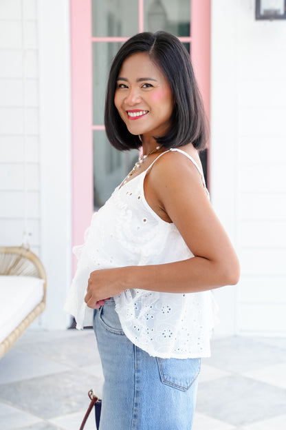 POL Eyelet Tank Top with Lace Detail