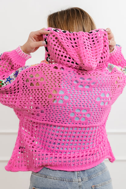 POL Open Knit Long Sleeve Zip Up Hoodie Sweater