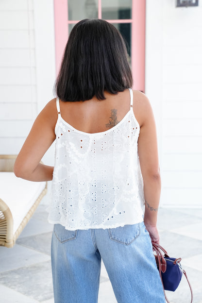 POL Eyelet Tank Top with Lace Detail