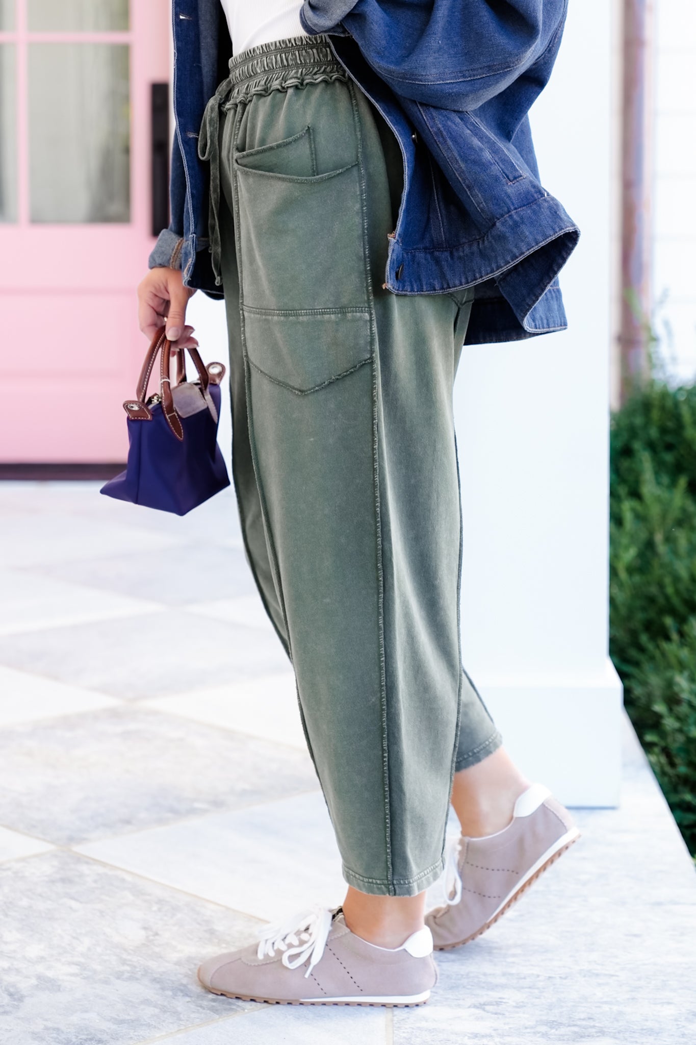 Mineral Washed Knit Barrel Pants with Reverse Seams