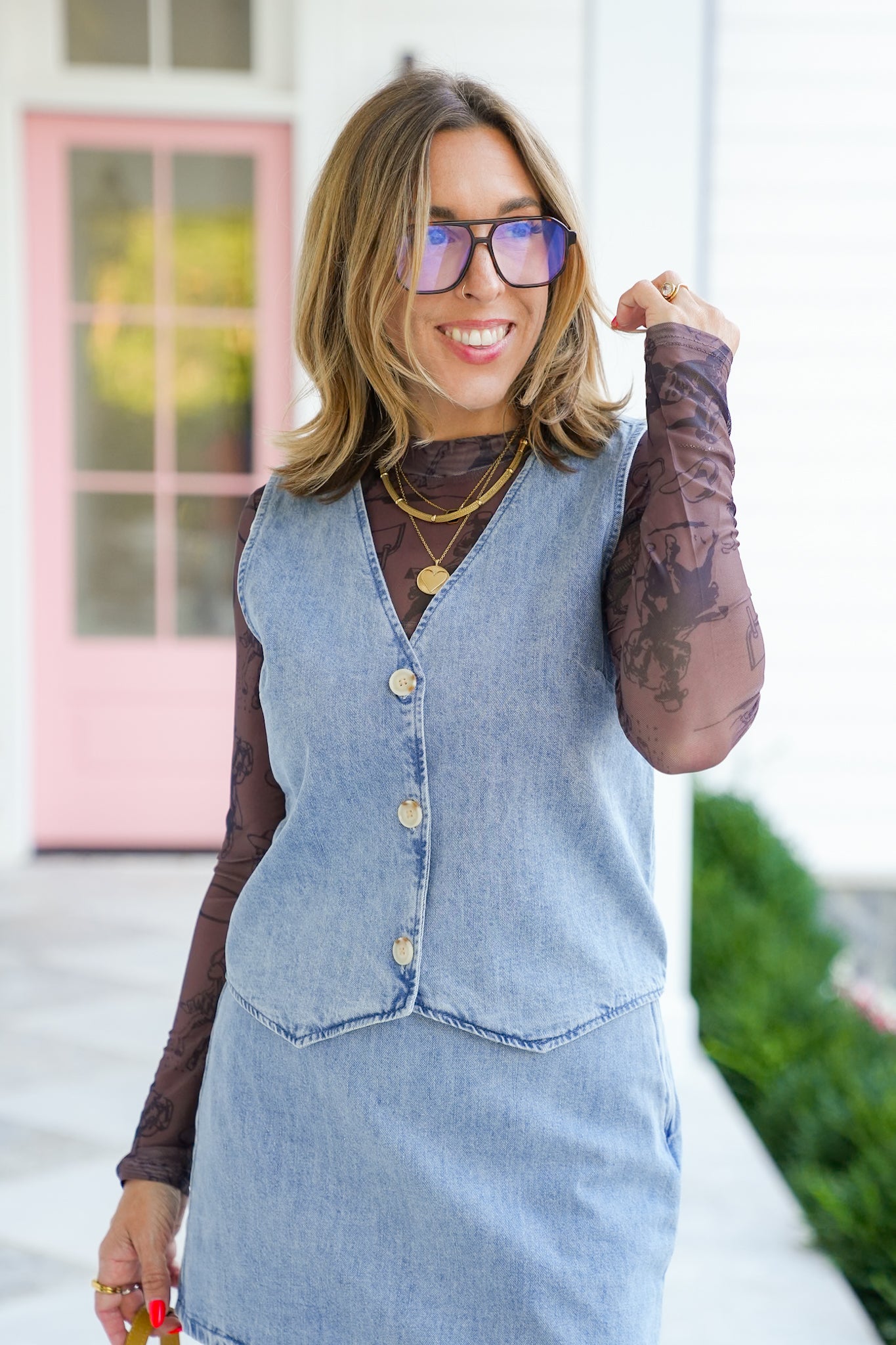 Washed V Neck Button Down Vest