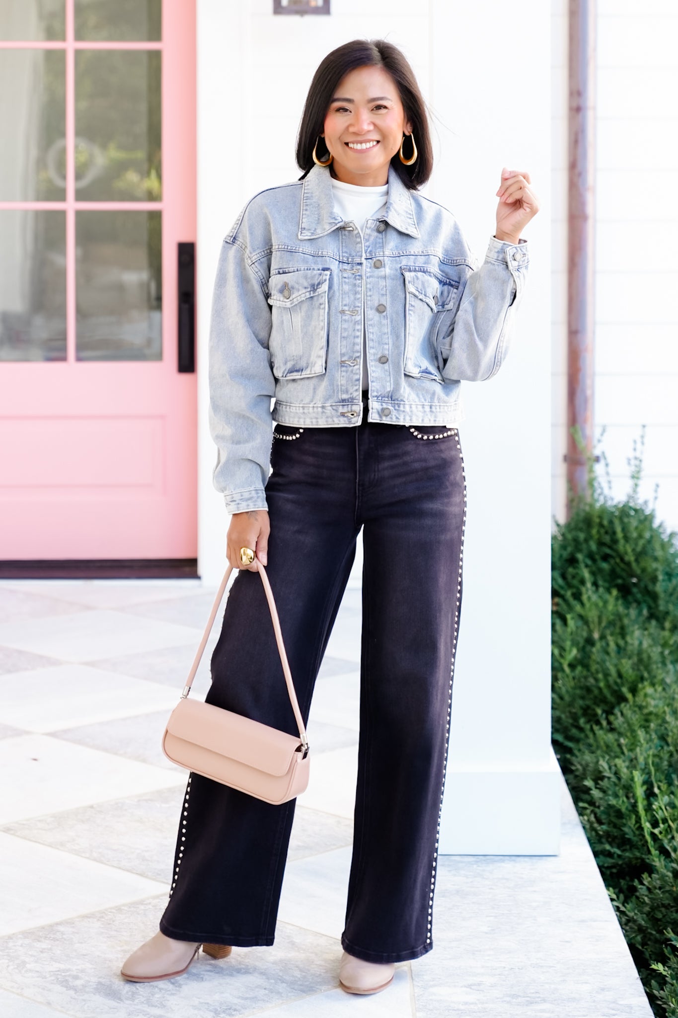 Medium Wash Long Sleeve Button Down Jacket