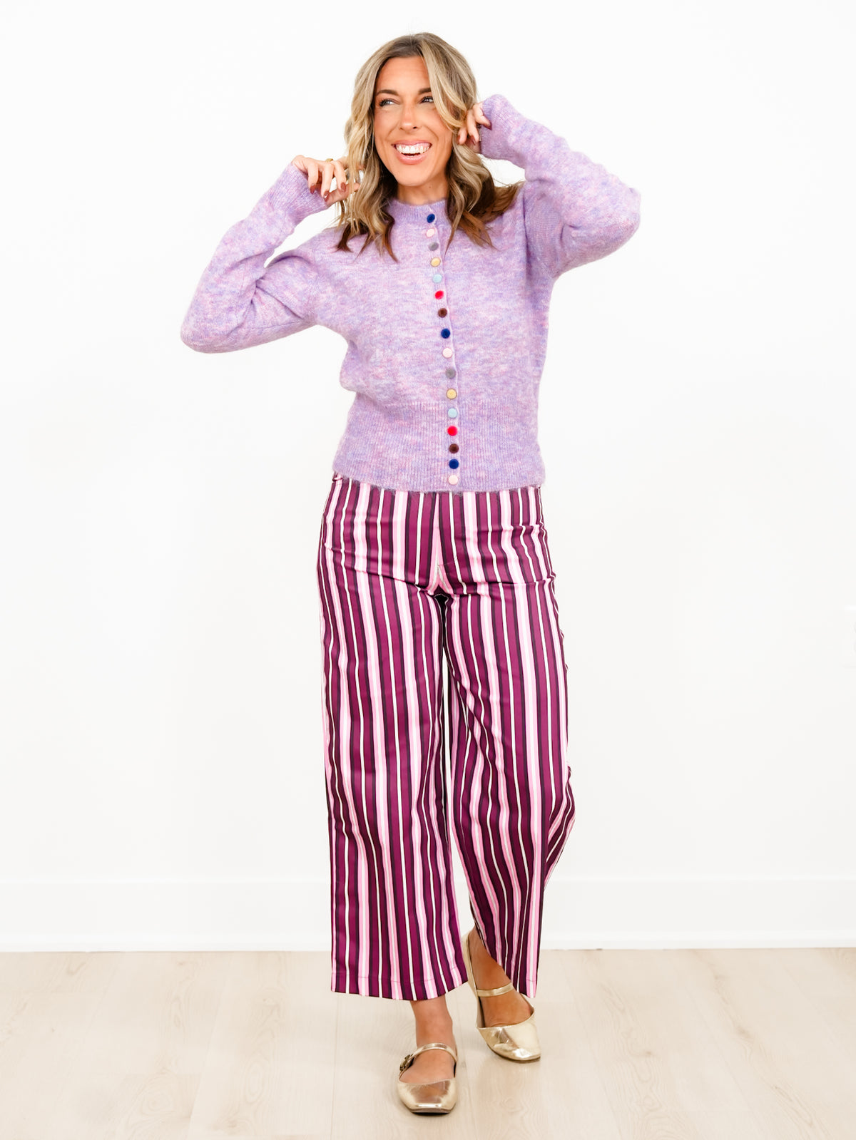 Knit Long Sleeve Multi Colored Button Down Cardigan