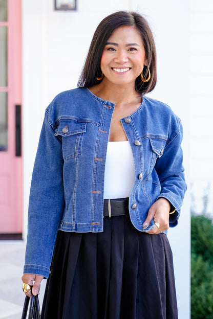 Dark Wash Long Sleeve Button Up Jacket