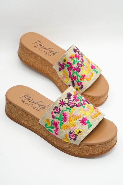 Blowfish Embroidered Floral Cork Wedge Sandal