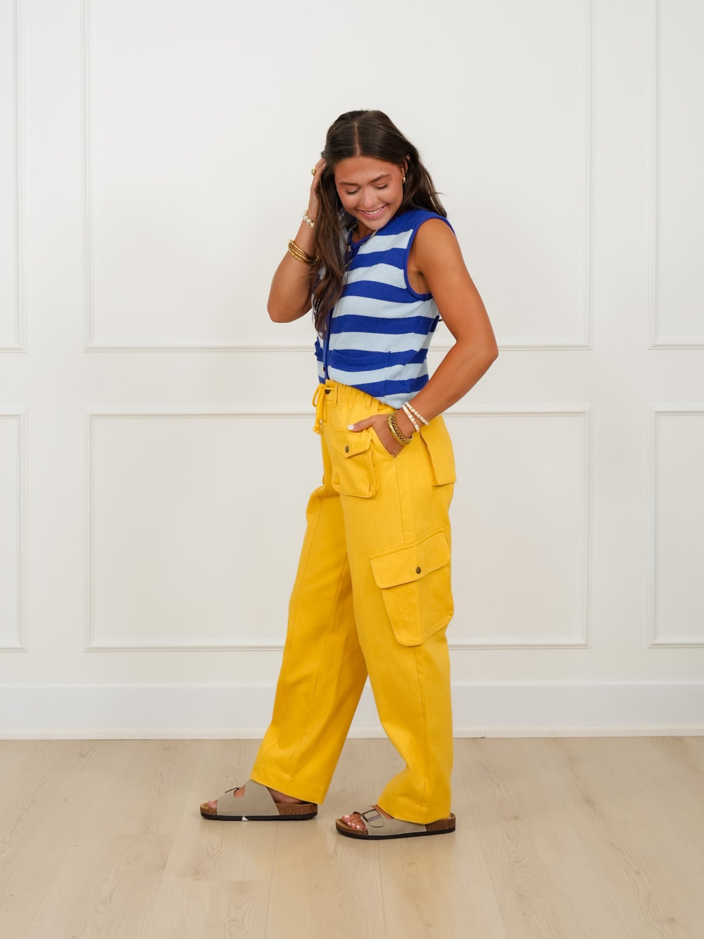 Plus/Reg Yellow High Rise Twill Cargo Pants