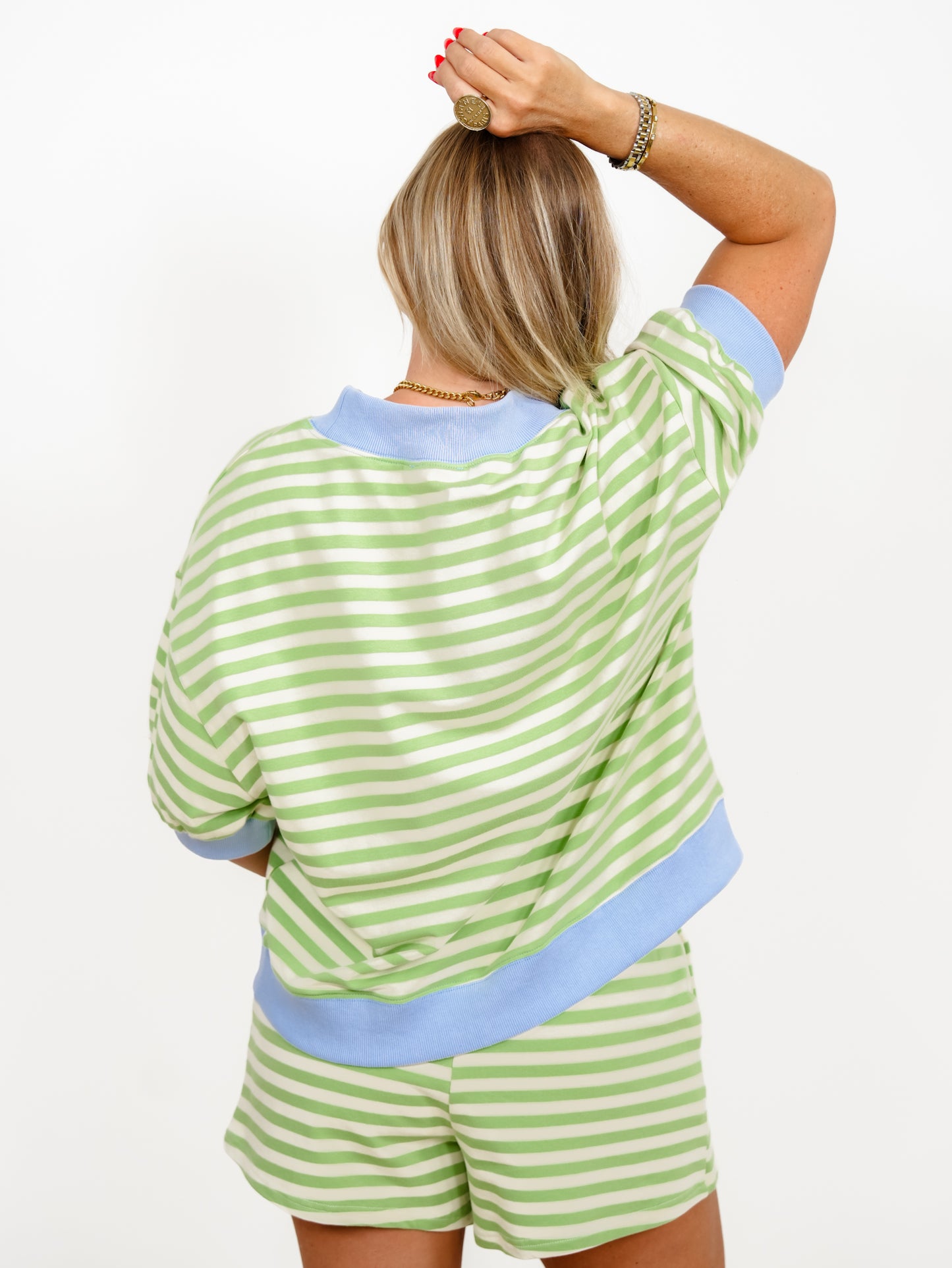Stripe Short Sleeve Top with Contrast Trim