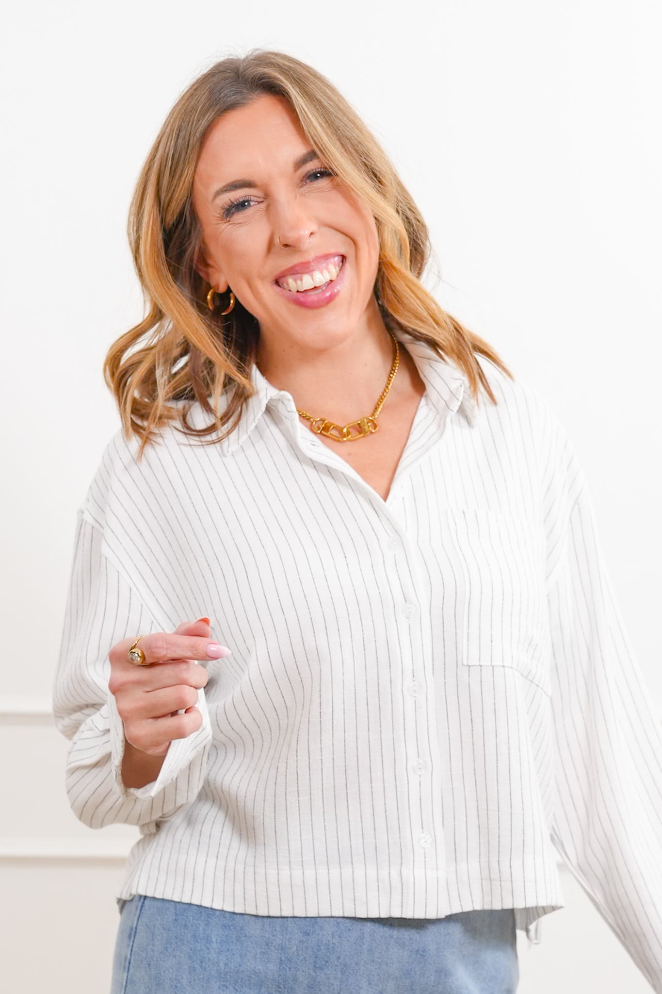 Stripe Long Sleeve Button Down Top