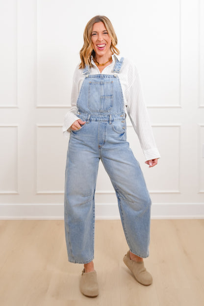 Light Wash Barrel Overalls