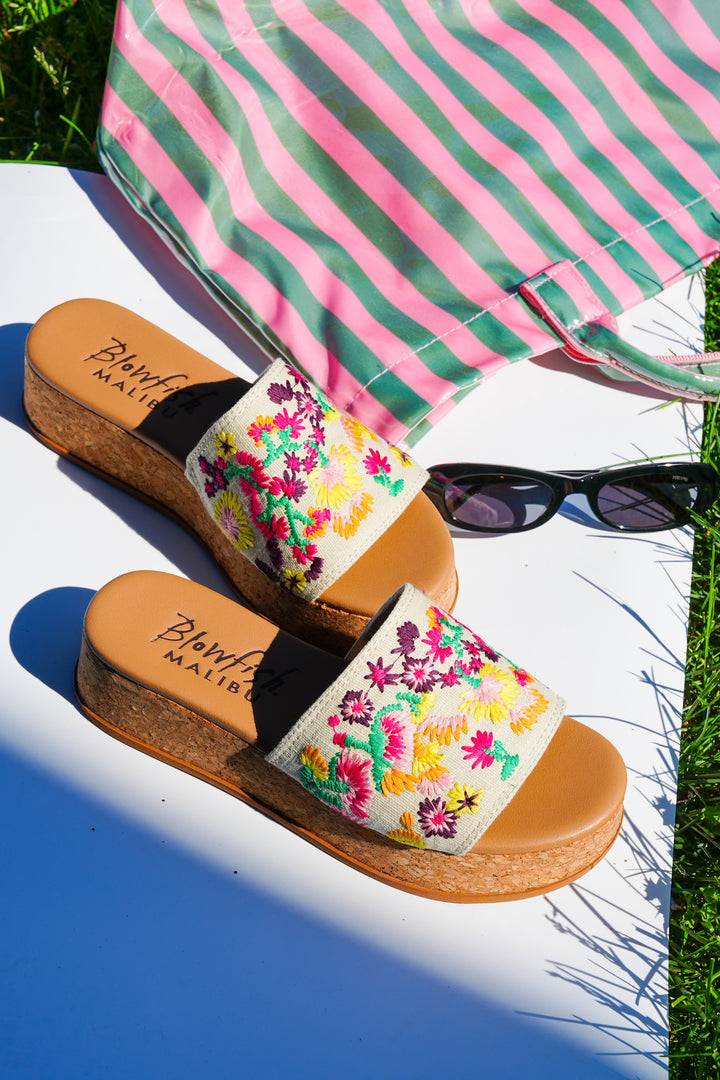 Blowfish Embroidered Floral Cork Wedge Sandal