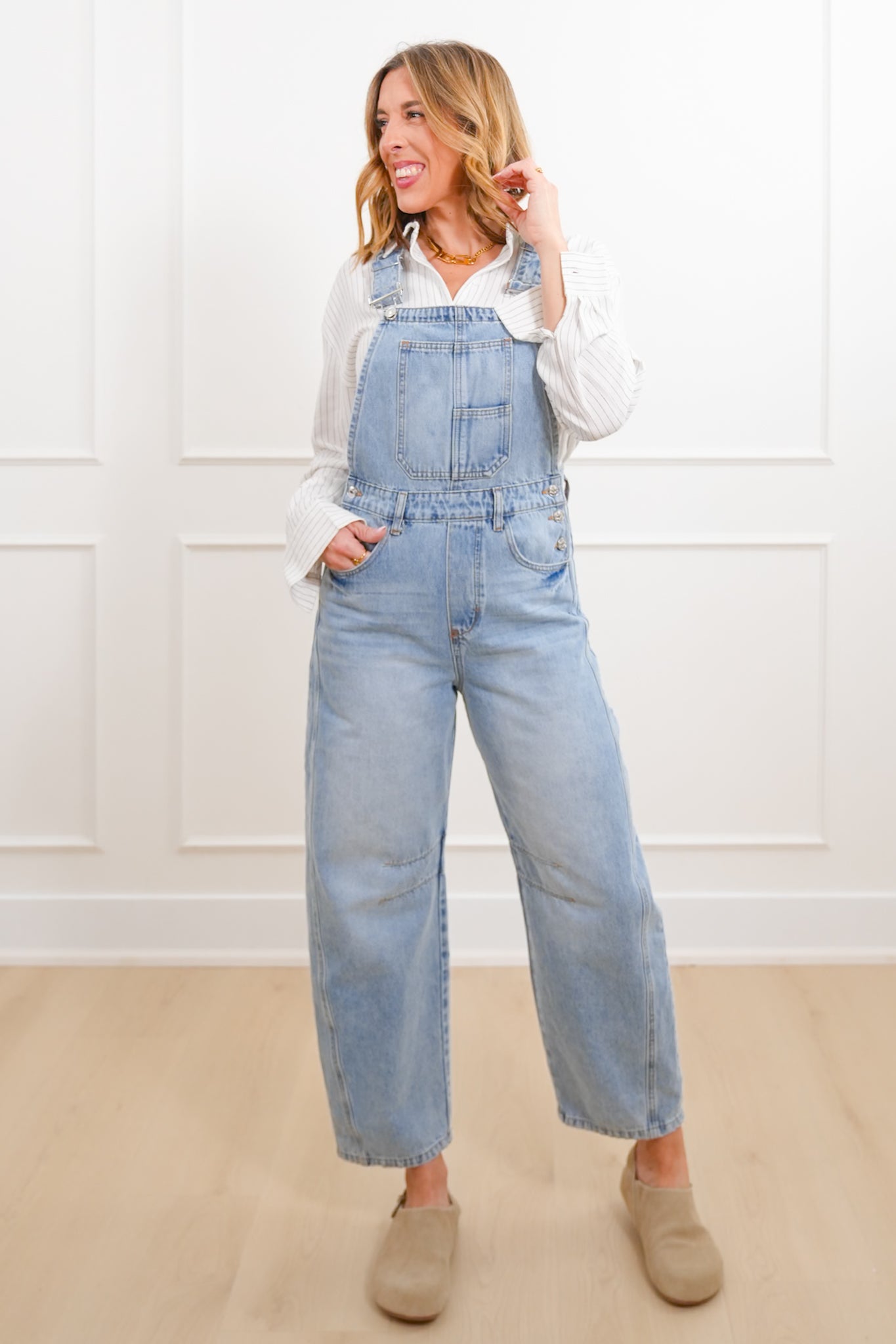 Light Wash Barrel Overalls
