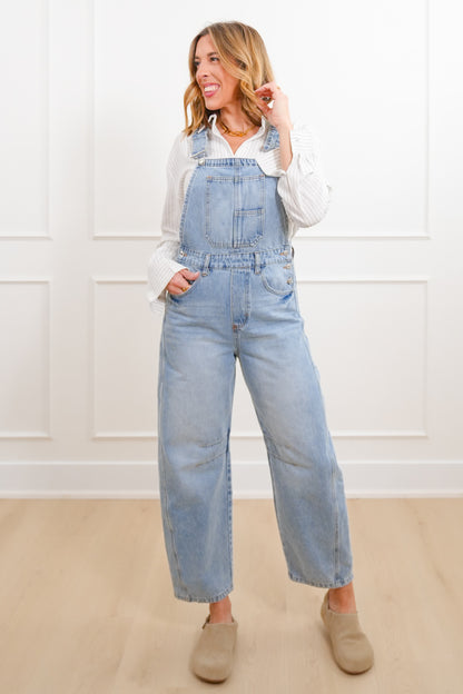 Light Wash Barrel Overalls