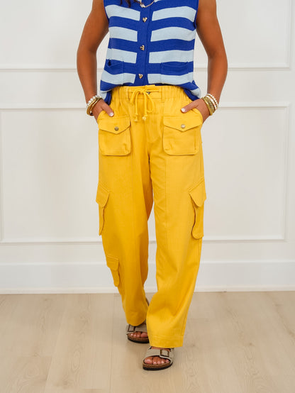 Plus/Reg Yellow High Rise Twill Cargo Pants