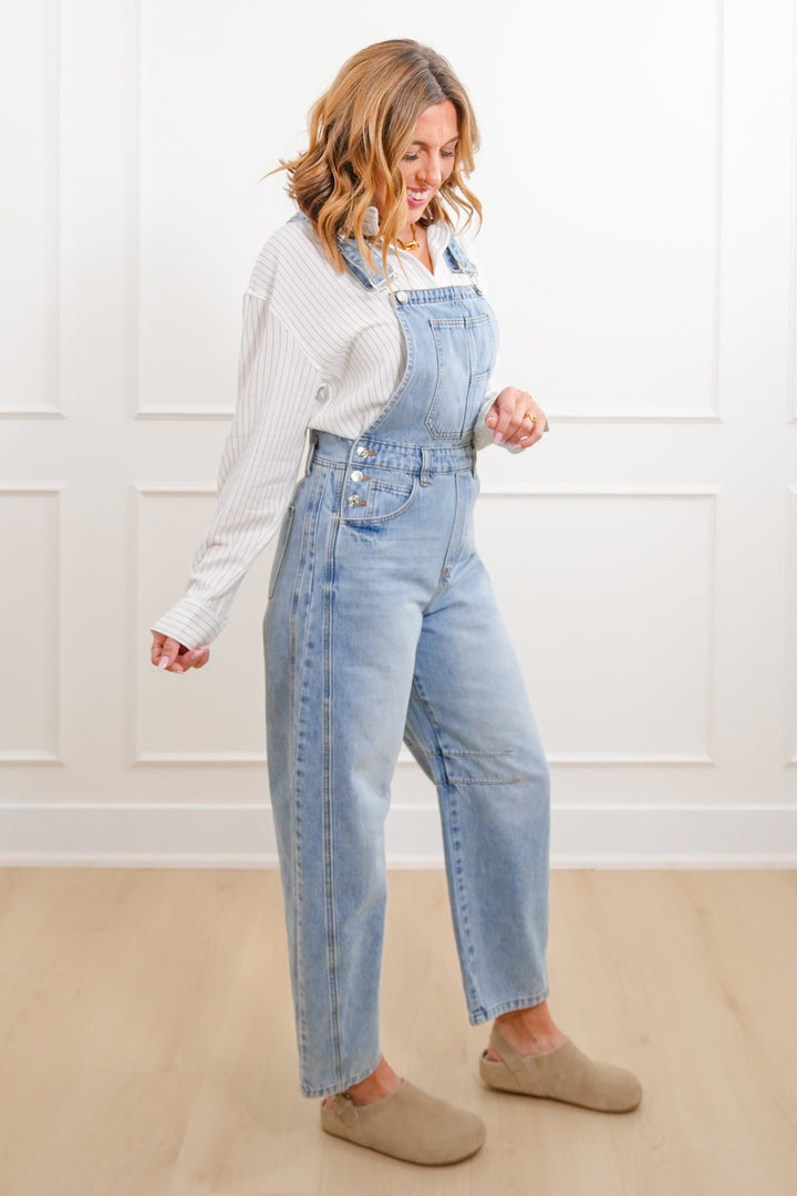 Light Wash Barrel Overalls