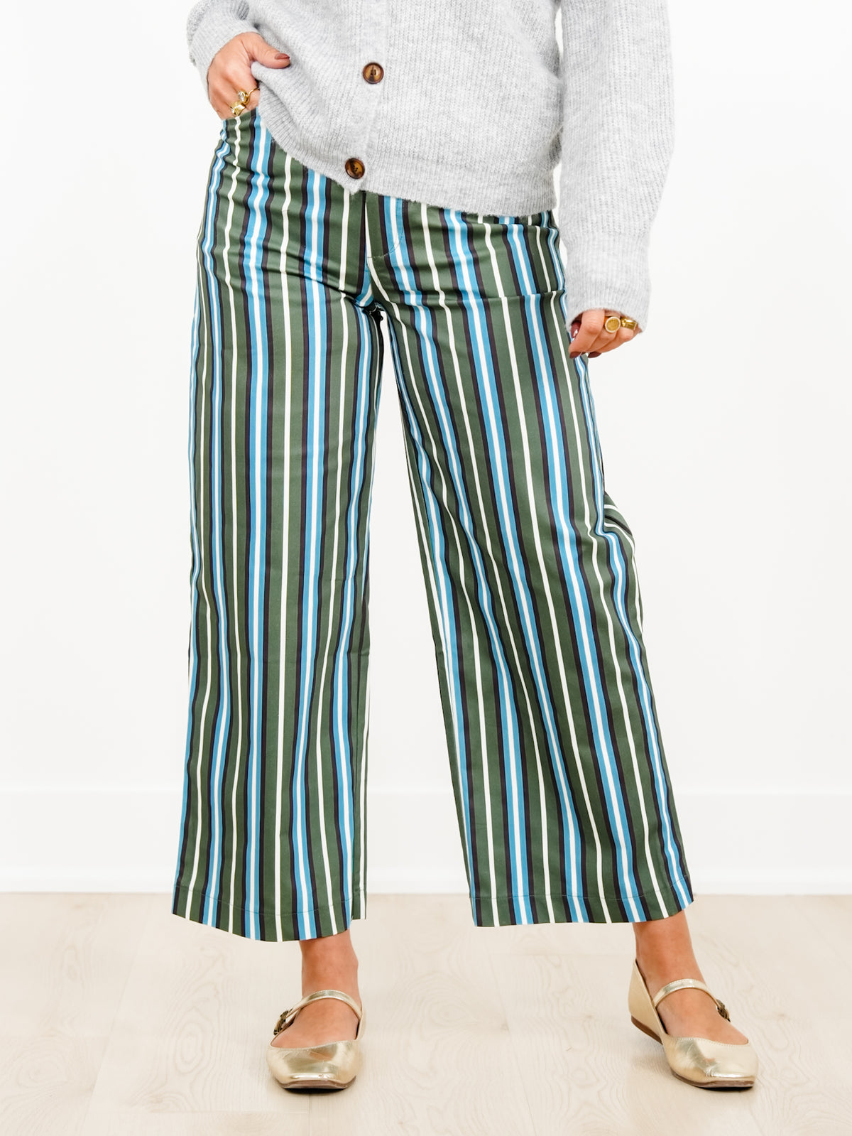 Multi Color Stripe High Waist Wide Leg Pants