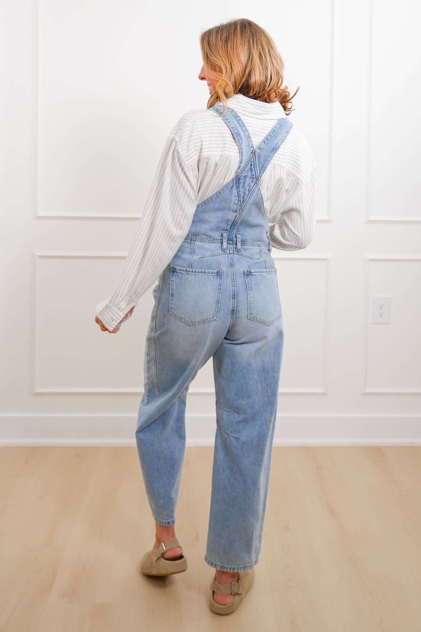 Light Wash Barrel Overalls
