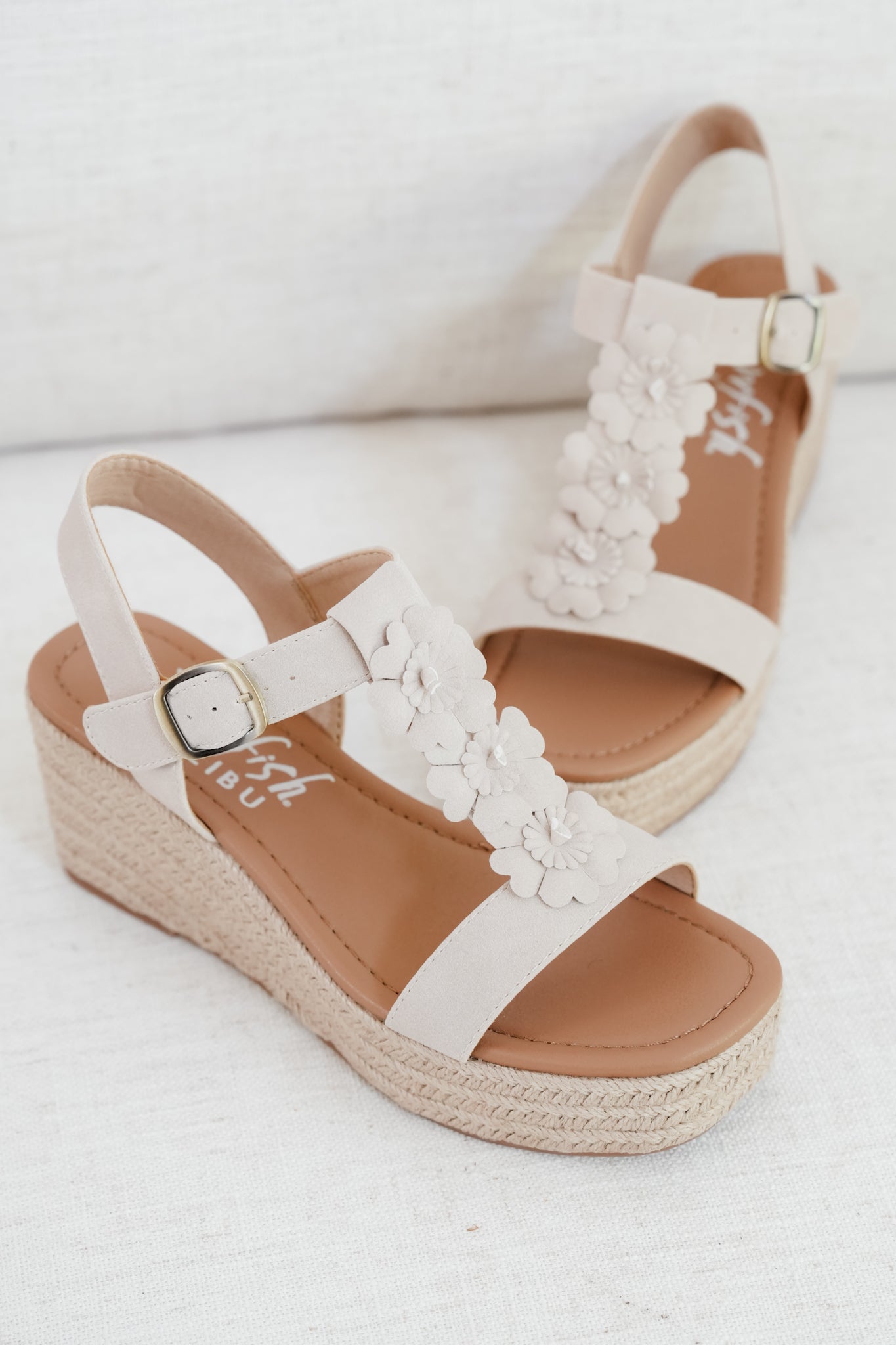 Blowfish Braided Raffia Platform Wedge Sandal with Floral Detail