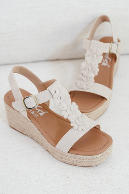 Blowfish Braided Raffia Platform Wedge Sandal with Floral Detail