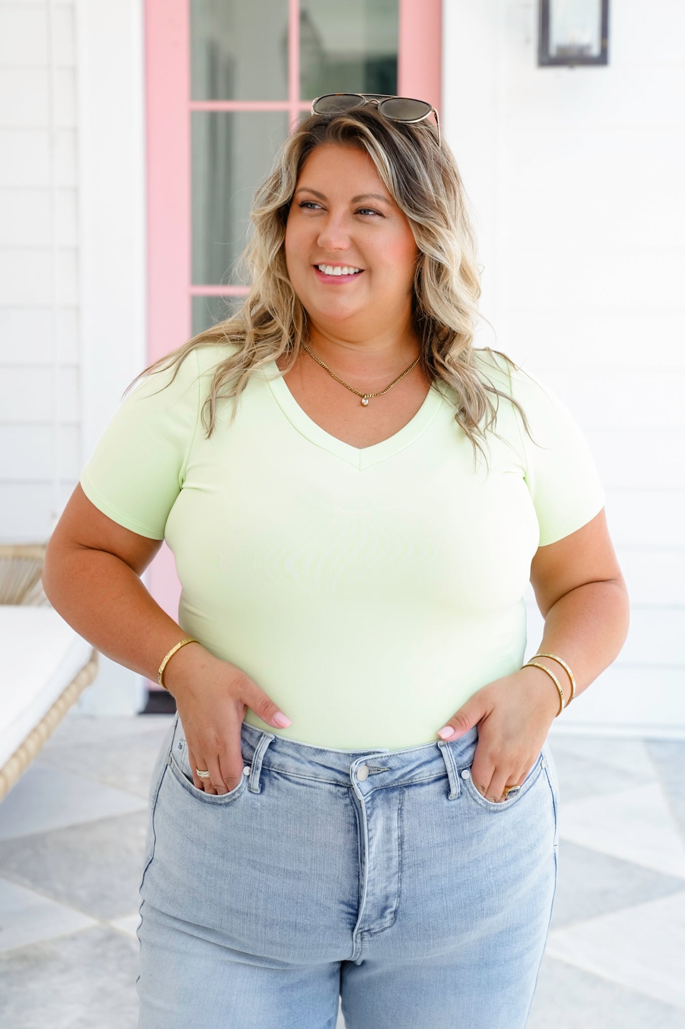 Solid Short Sleeve V-Neck Top