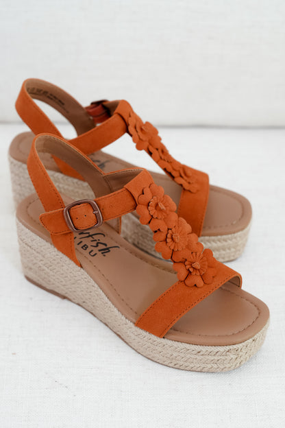 Blowfish Braided Raffia Platform Wedge Sandal with Floral Detail