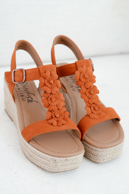 Blowfish Braided Raffia Platform Wedge Sandal with Floral Detail
